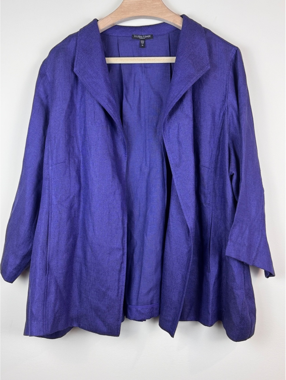 Eileen Fisher Linen Basket Sheen Jacket 3X Purple Open Front 3/4 Sleeve - Picture 2 of 12